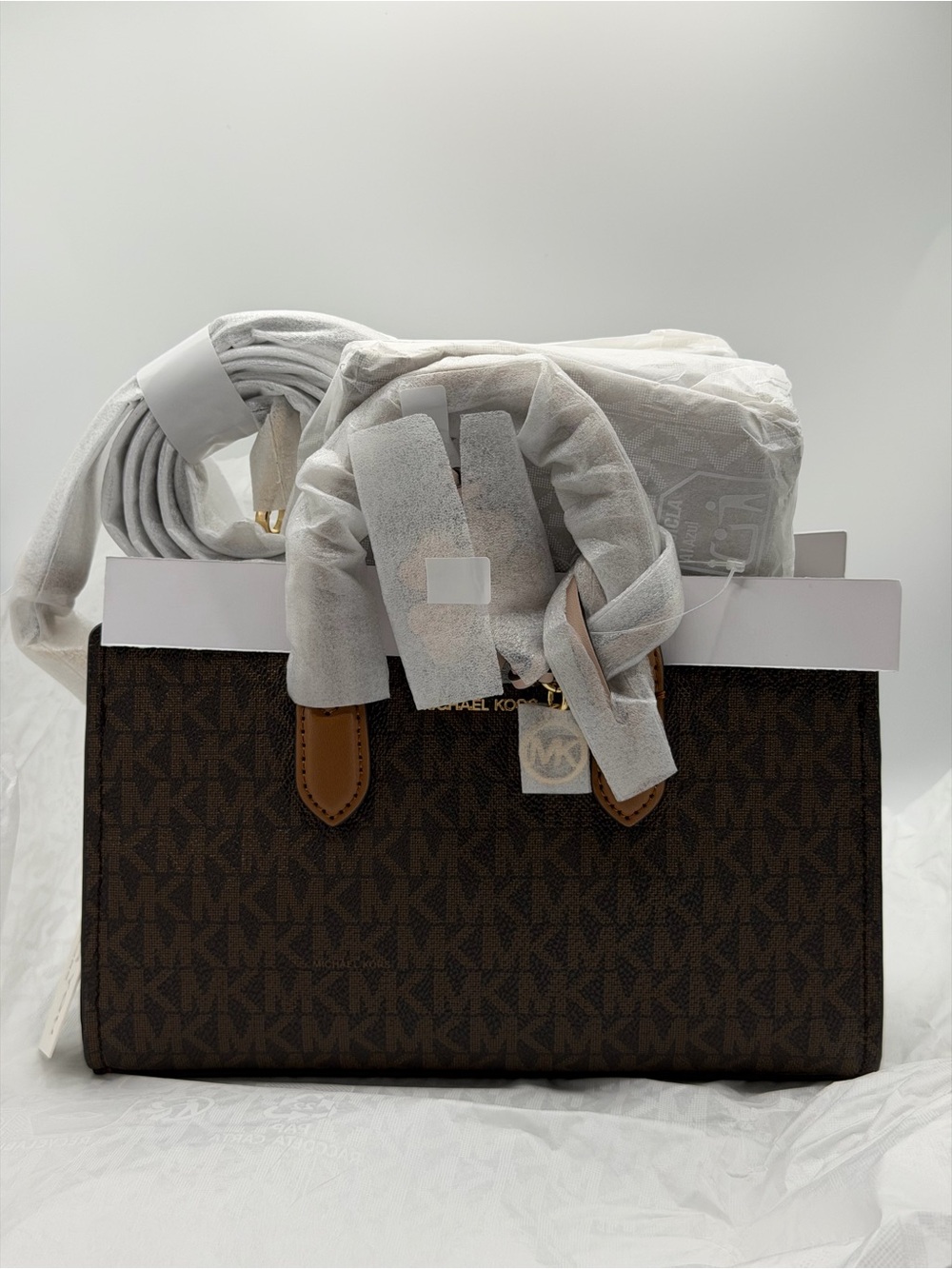 Michael Kors Brown MK Signature Tote with Tan Accents